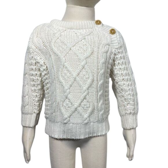 Vintage 80's Toddler 2T Acrylic Fisherman Irish Cable Knit White Sweater - Picture 2 of 7